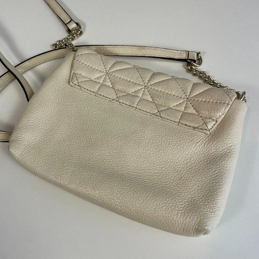 Kate Spade Natalia Quilted Leather Crossbody Purse S Ivory Flap Bag Turn-Lock